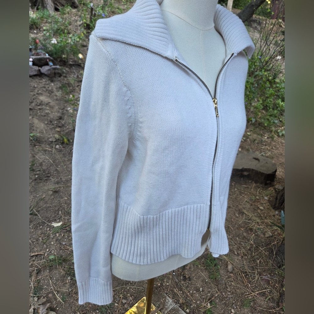 Abercrombie & Fitch Womens White Collared Zip Up Sweater - Picture 2 of 7